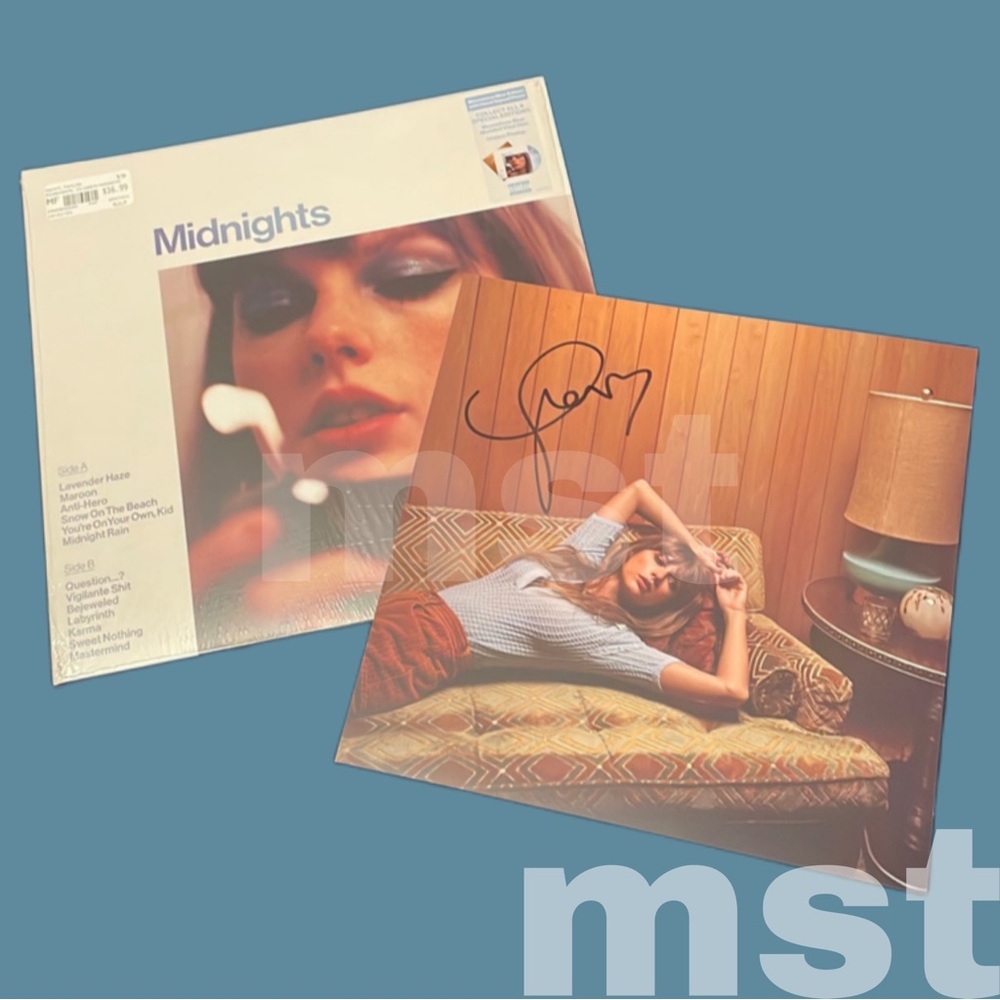 Taylor Swift Midnights: Moonstone Blue Edition Vinyl with Hand Signed Photo